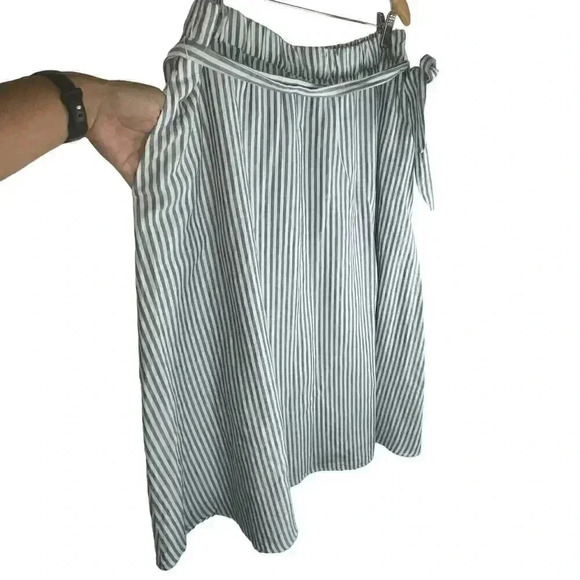 TALBOTS NWT Blue & White Striped Linen Cotton Blend Midi A-Line Skirt Size XLP - Picture 4 of 6
